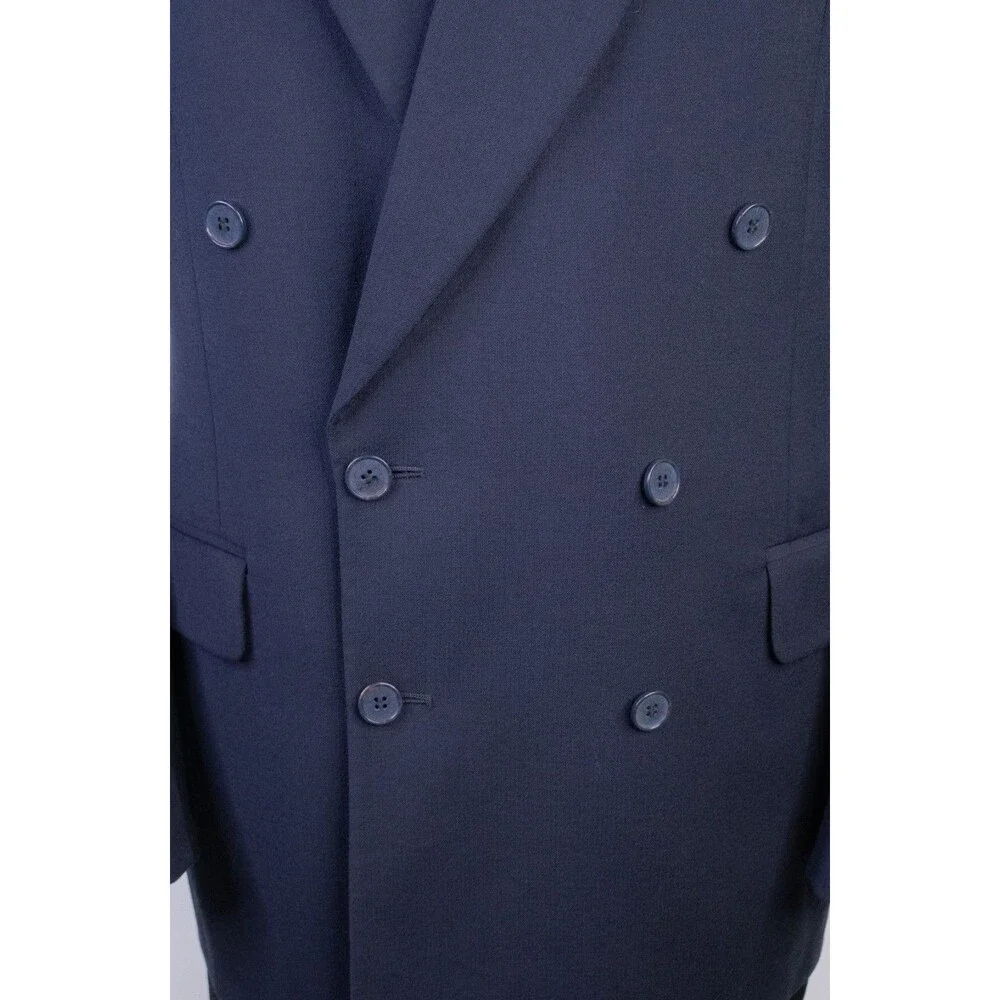 VTG Joseph Abboud Blazer 42L Navy Blue Wool Peak Lapel Double Breasted Made USA